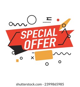 Forma de pancarta de descuento. Tarjeta de oferta especial. Icono de burbuja de cupón de venta. Antecedentes abstractos. Diseño conceptual moderno. Cartel con insignia de oferta. Vector