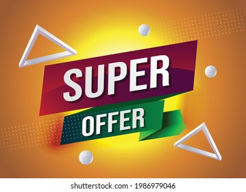 Forma de pancarta de descuento. Tarjeta de súper oferta. Icono de la cinta de cupón de venta. Resumen de fondo amarillo. Diseño conceptual moderno. Cartel con insignia de oferta. Vector