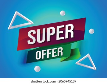 Forma de pancarta de descuento. Tarjeta de súper oferta. Icono de la cinta de cupón de venta. Resumen de fondo amarillo. Diseño conceptual moderno. Cartel con insignia de oferta. Vector