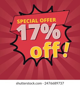 Discount banner with special offer of 17% off, discount banner for business and graphic resources.