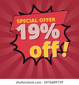 Discount banner with special offer of 19% off, discount banner for business and graphic resources.