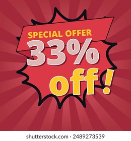 Discount banner with special offer of 33% off, discount banner for business and graphic resources.