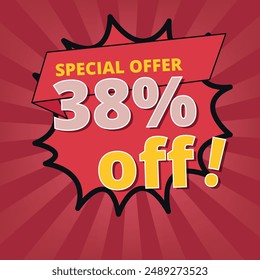 Discount banner with special offer of 38% off, discount banner for business and graphic resources.