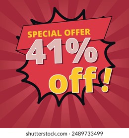 Discount banner with special offer of 41% off, discount banner for business and graphic resources.