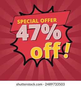 Discount banner with special offer of 47% off, discount banner for business and graphic resources.