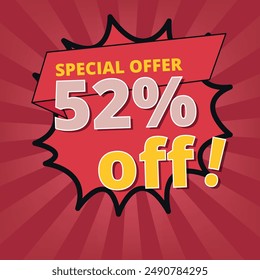Discount banner with special offer of 52% off, discount banner for business and graphic resources.