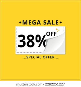 Discount banner. Special Offer Marketing Announcement. discount coupon. Special offer 38% discount Vector conceptual yellow banner design template.