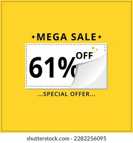 Discount banner. Special Offer Marketing Announcement. discount coupon. Special offer 61% discount Vector conceptual yellow banner design template.