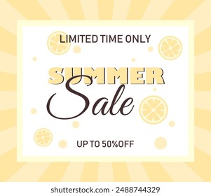 Discount banner. Summer discount 50%. Flat vector illustration.