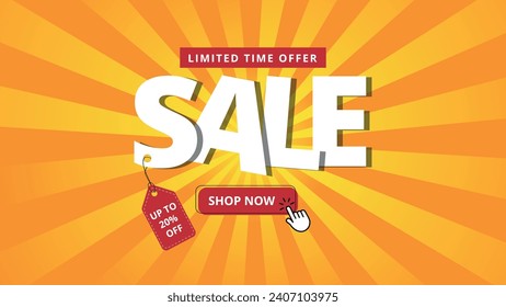 Discount banner, super offer 20% off with limited time, sales promotion banner.