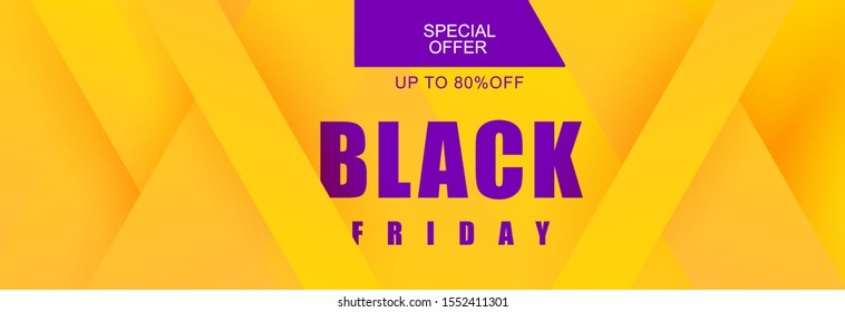 Discount Banner Tag Promotion Template geometric modern banner in yellow and purple for sale, black friday, weekend sale. Black Friday sale banner design for a store or online store. Vector abstract.