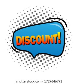 Discount banner template design in retro comic bubble speech style. Vector illustration