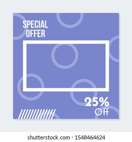 Discount banner template illustration. Editable Social media banner. Social media post with purple color concept. Suitable for food and product promotion. 