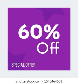 Discount banner template illustration. Editable Social media banner. Social media post with purple color concept. Suitable for food and product promotion. 