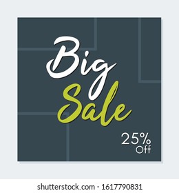 Discount banner template illustration. Editable Social media banner. Social media post with dark grey and green color concept. Big sale banner template
