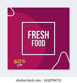 Discount banner template illustration. Editable Social media banner. Social media post with purple color concept. Suitable for food and product promotion. 
