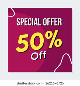 Discount banner template illustration. Editable Social media banner. Social media post with purple color concept. Suitable for food and product promotion. 