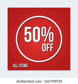Discount banner template illustration. Social media post with red color concept. Suitable for promotion purpose