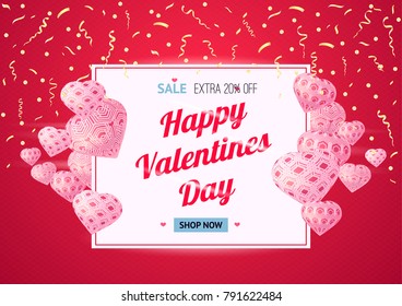 Discount banner template for St. Valentine's Day. Vector illusration. Love poster.