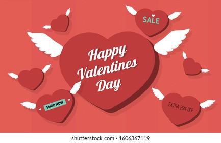 Discount banner template for Valentine Day. Vector illusration. Love banner.