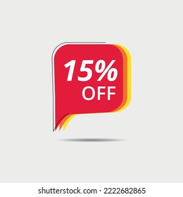 Discount banner vector illustration, 15% off special offer marketing ad, special offer, 15% off red discount banner design.