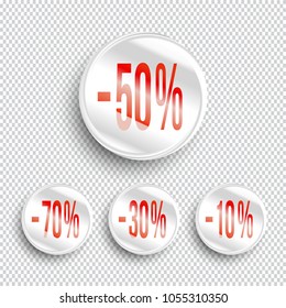 Discount banners on transparent background.. -70% -50% -30% -10% off icons.