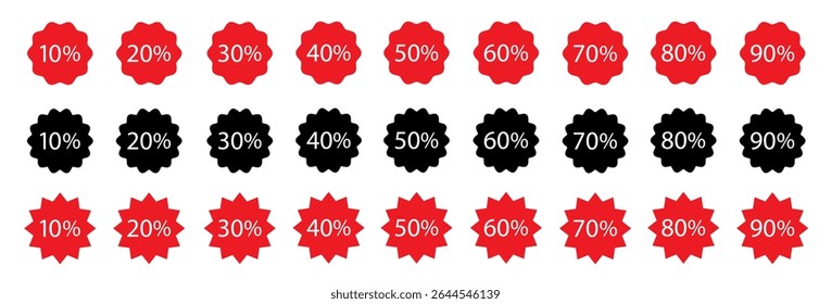 Discount banners. Set of red starburst. Price sticker, sale sticker, price tag, starburst, quality mark, retro stars, sale or discount sticker, sunburst badges, sun ray frames, shopping labels. 