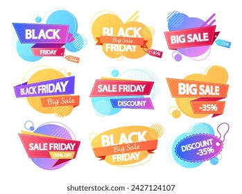 Discount Banners Vector Set, Featuring Vibrant Eye-catching Designs And Bold Typography. Limited-time Black Friday Offer