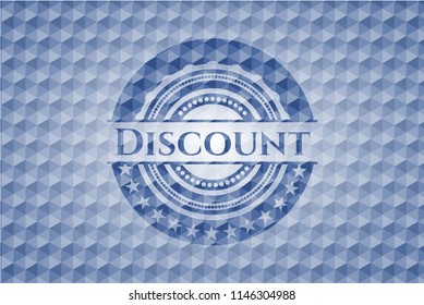 Discount blue badge with geometric pattern.
