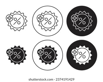 Discount bonus line icon set. Benefit percentage promo icon in black color. Special percent discount offer icon in black color for ui designs.