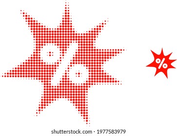 Discount boom halftone dot icon illustration. Halftone array contains round dots. Vector illustration of discount boom icon on a white background. Flat abstraction for discount boom pictogram.