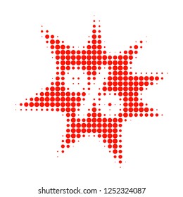 Discount boom halftone dotted icon. Halftone pattern contains circle points. Vector illustration of discount boom icon on a white background.