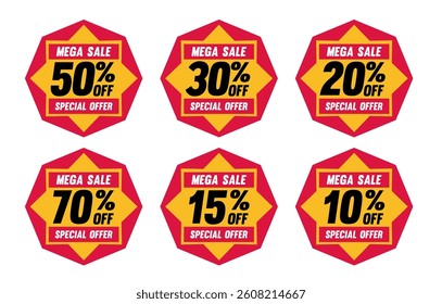 Discount bubble labels. mega sale, price tags discount, best sale red tag template, special