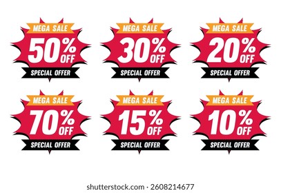 Discount bubble labels. mega sale, price tags discount, best sale red tag template, special