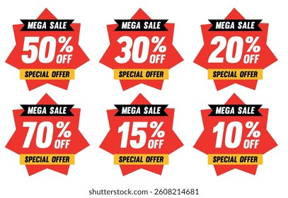 Discount bubble labels. mega sale, price tags discount, best sale red tag template, special