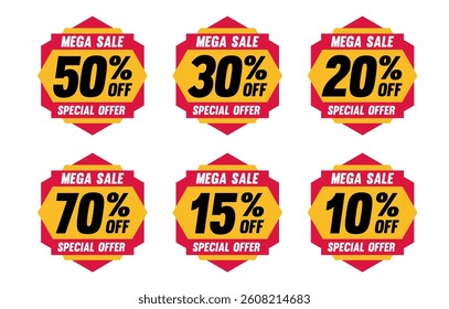 Discount bubble labels. mega sale, price tags discount, best sale red tag template, special