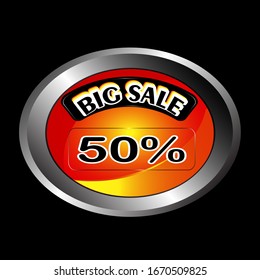 botón de descuento 50% en naranja sobre fondo negro