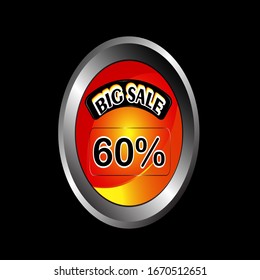 Discount button 60% in orange  on black background