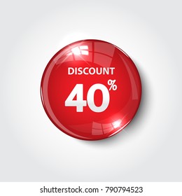 Discount button color red glossy 