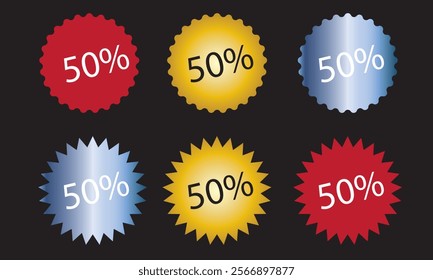 Discount buy now label pop-up banner with different sale percentage. 50,  percent off price reduction badge promotion
