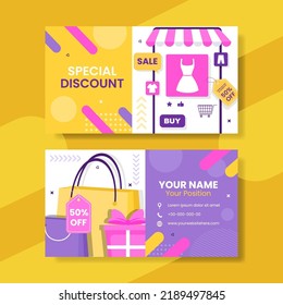 Discount Card Horizontal Template Hand Drawn Cartoon Flat Illustration