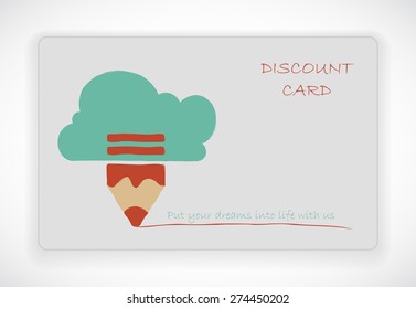 Discount card. Pencil with cloud.
