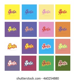  Discount card set of Special Offer, Hot, Super, Big, Summer Sale. Hand drawn collection of labels and logos. liquid inscription