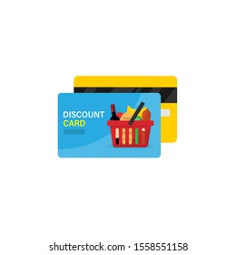 
discount card for shopping at the store, grocery basket, front and back view .vector illustration isolated on white background EPS10.