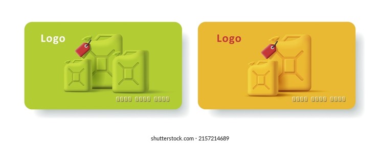 Discount card template with 3d illustration of fuel canisters . Vector illustration