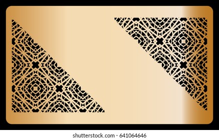 discount card template with geometric ornament forcut out. Vector illustration. With triangular cutout with geometric pattern