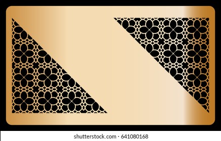 discount card template with geometric ornament forcut out. Vector illustration. With triangular cutout with geometric pattern
