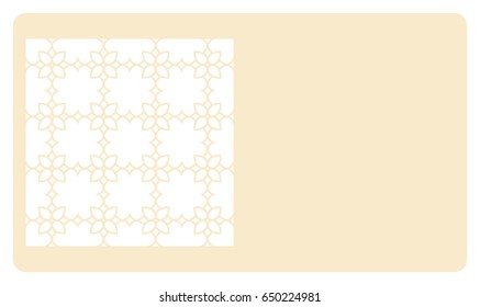discount card template with geometric ornament for cut out. Vector illustration.