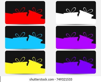 Discount cards with gift boxes set. Vector illustration