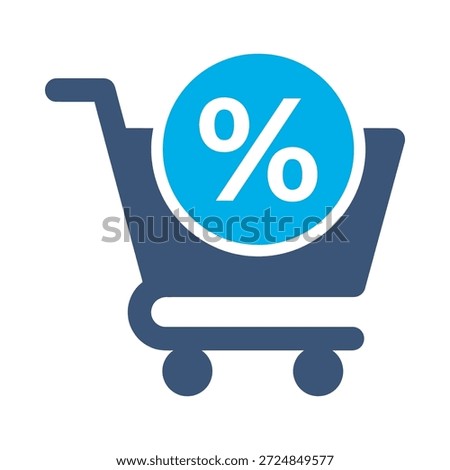 Discount cart icon blue flat vector design trolley percent symbol sale offer shopping promotion deal graphic element sign